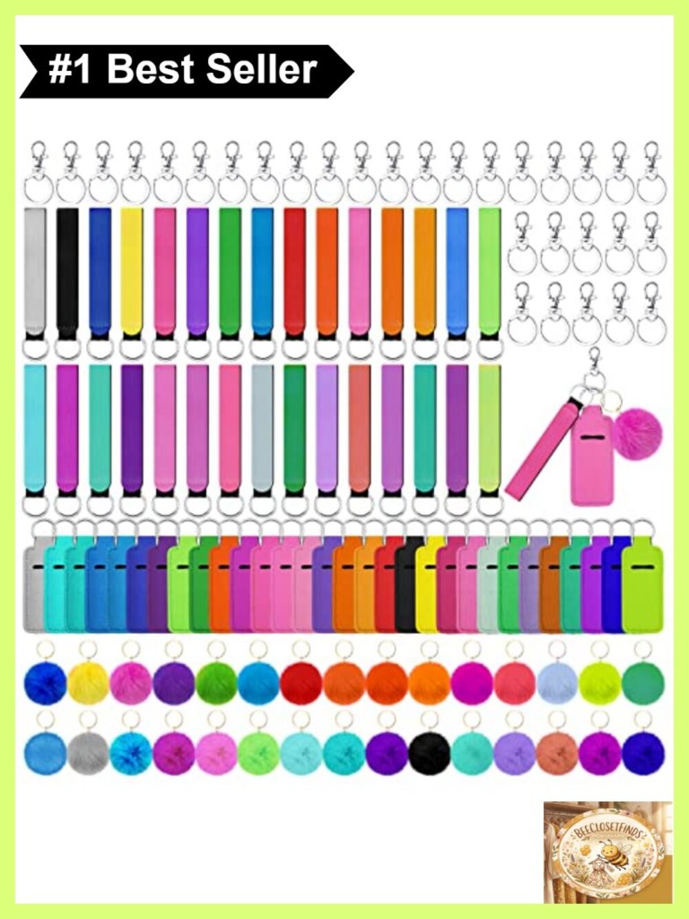 Lip Balm Holder Wristlet Keychain Set Pom Pom Keychains Purse Charms